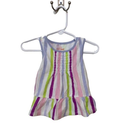 Cat & Jack Sleeveless Top Ruffle at Hem 0-3 Months Pastel Stripes Cotton/Polyest - Picture 1 of 3